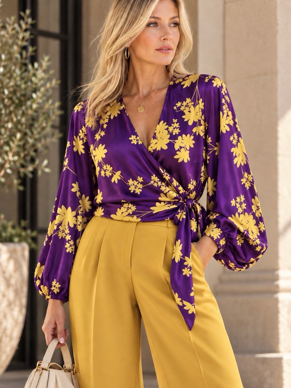 Vanessa Scott NWT Made in Italy Floral Wrap Blouse Purple M
